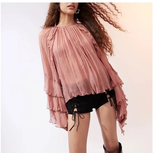 MANGO RUFFLE BLOUSE - Picture 1 of 4